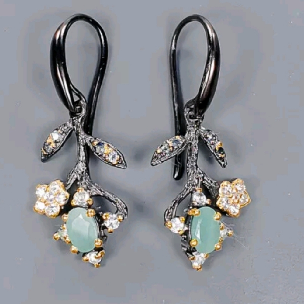 Emerald & Topaz floral draped sterling earrings - Picture 4 of 5